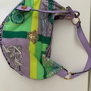 Versace Purple and Green Hobo Bag with Patchwork Design